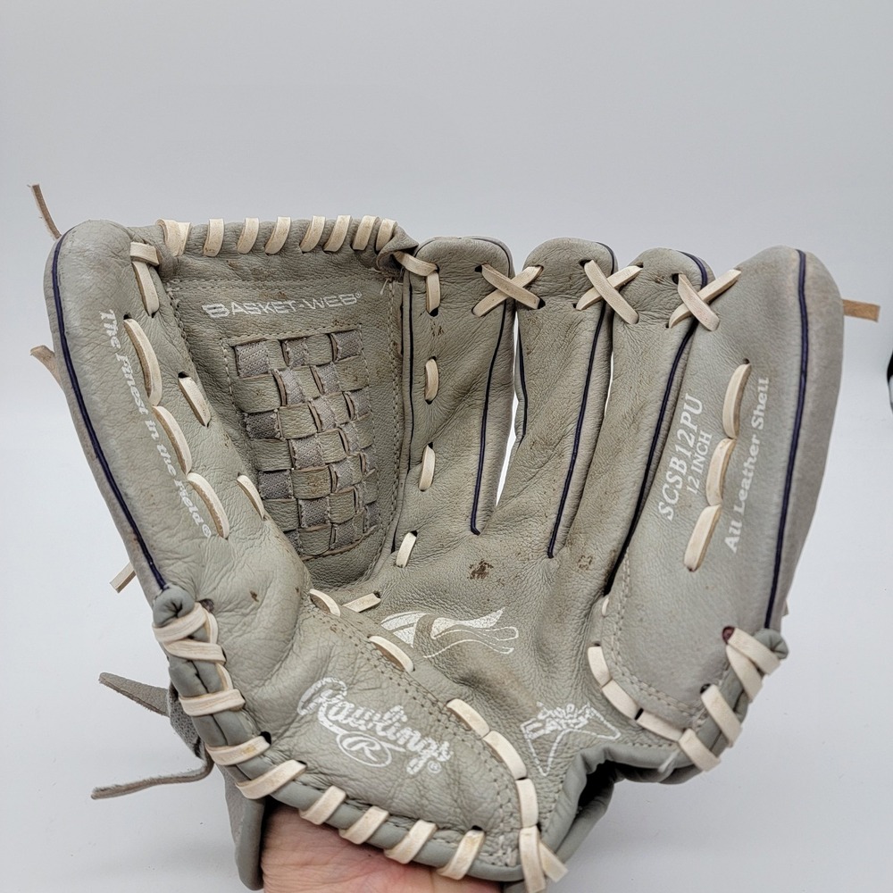 Rawlings Softball Youth Sure Catch Glove 12" Light Gray Leather Scsb12pu